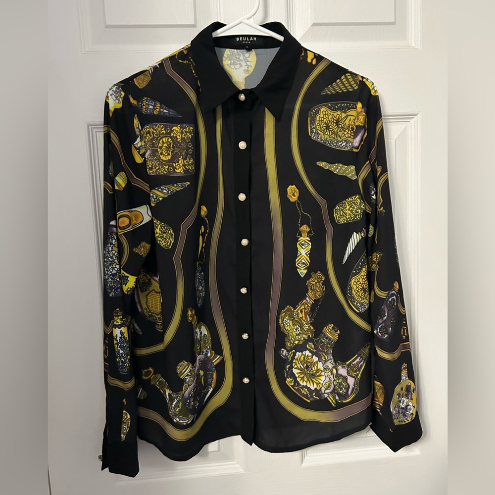 Beulah Black and Gold Patterned Ladies Blouse